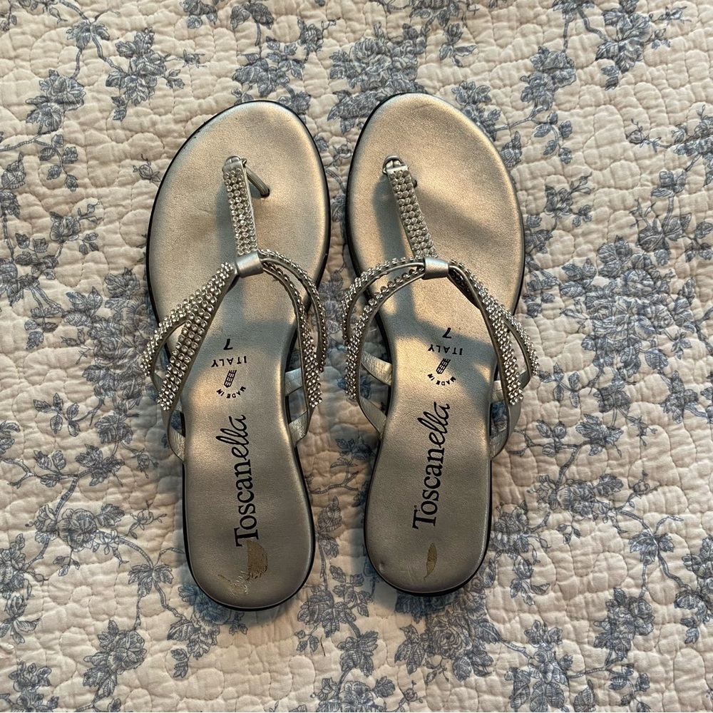 Toscanella Silver Toned Jeweled Made in Italy Sandals Size 7